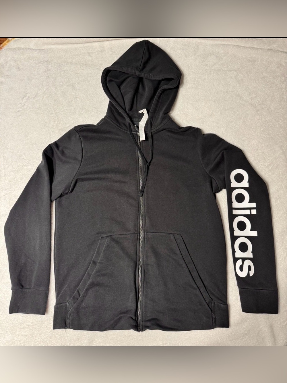 Adidas Women’s XL Black Full Zip Hoodie Big Logo Sleeve